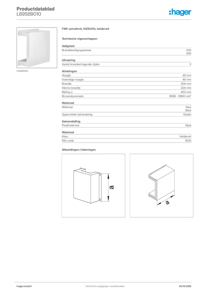 Afbeelding Hager Productdatablad L69589010 | Hager Nederland