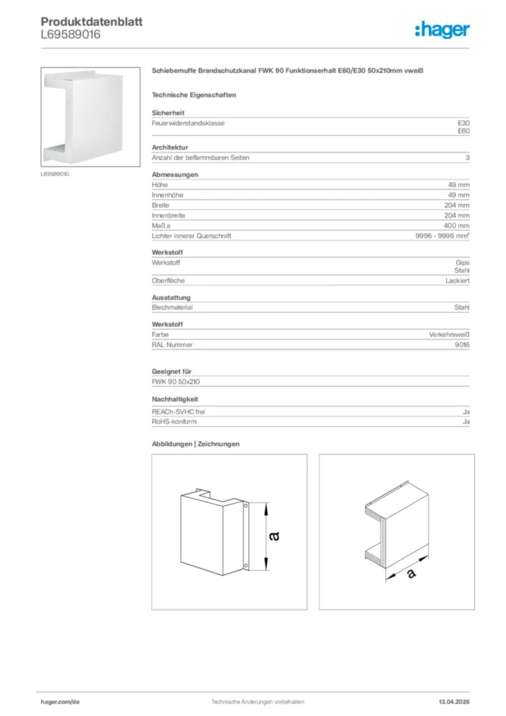 Bild Hager Produktdatenblatt L69589016 | Hager Deutschland