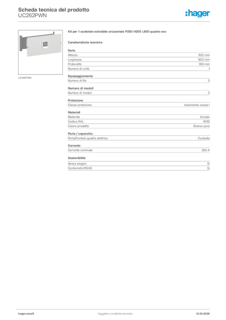 Immagine Hager Scheda tecnica del prodotto UC262PWN | Hager Italia