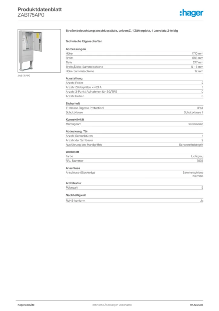 Bild Hager Produktdatenblatt ZAB175AP0 | Hager Deutschland