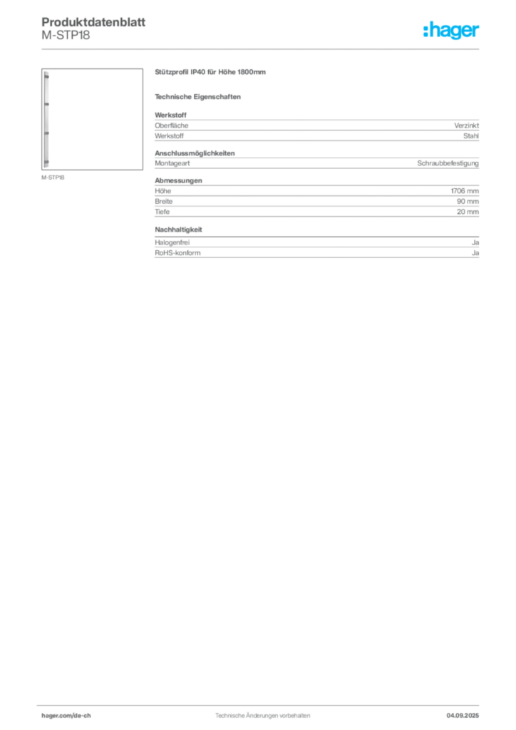 Bild Hager Produktdatenblatt M-STP18 | Hager Schweiz