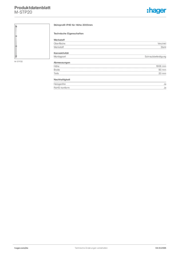 Bild Hager Produktdatenblatt M-STP20 | Hager Deutschland