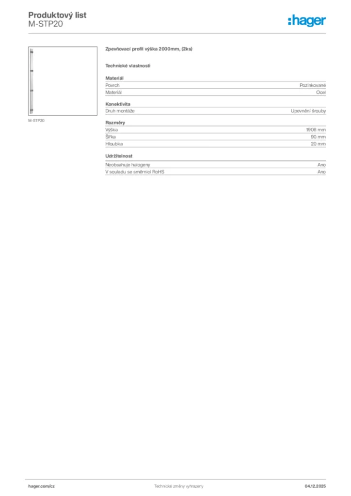 Obrázek Hager Product data sheet M-STP20 | Hager