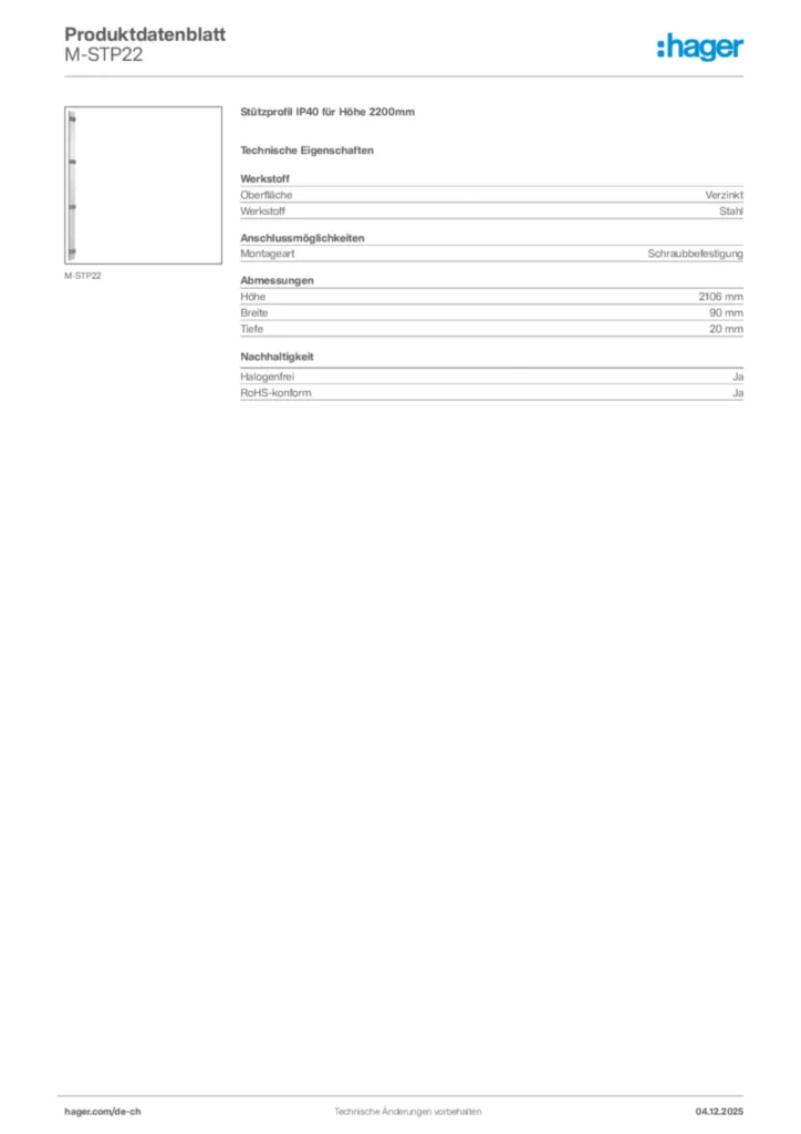 Bild Hager Produktdatenblatt M-STP22 | Hager Schweiz