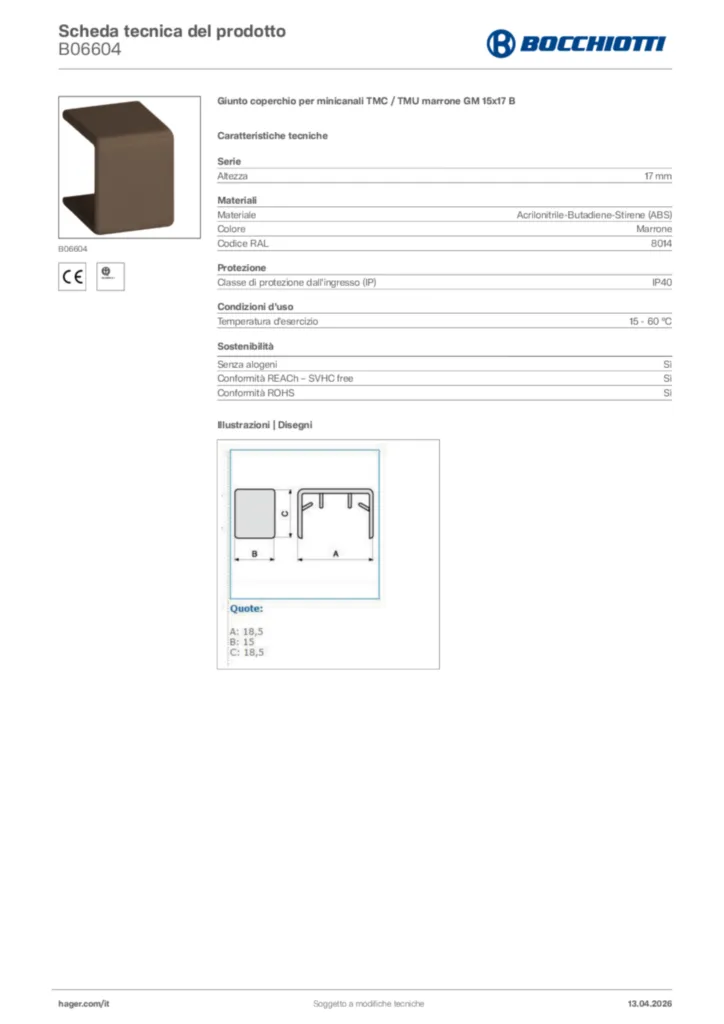 Immagine Bocchiotti Scheda tecnica del prodotto B06604 | Hager Italia