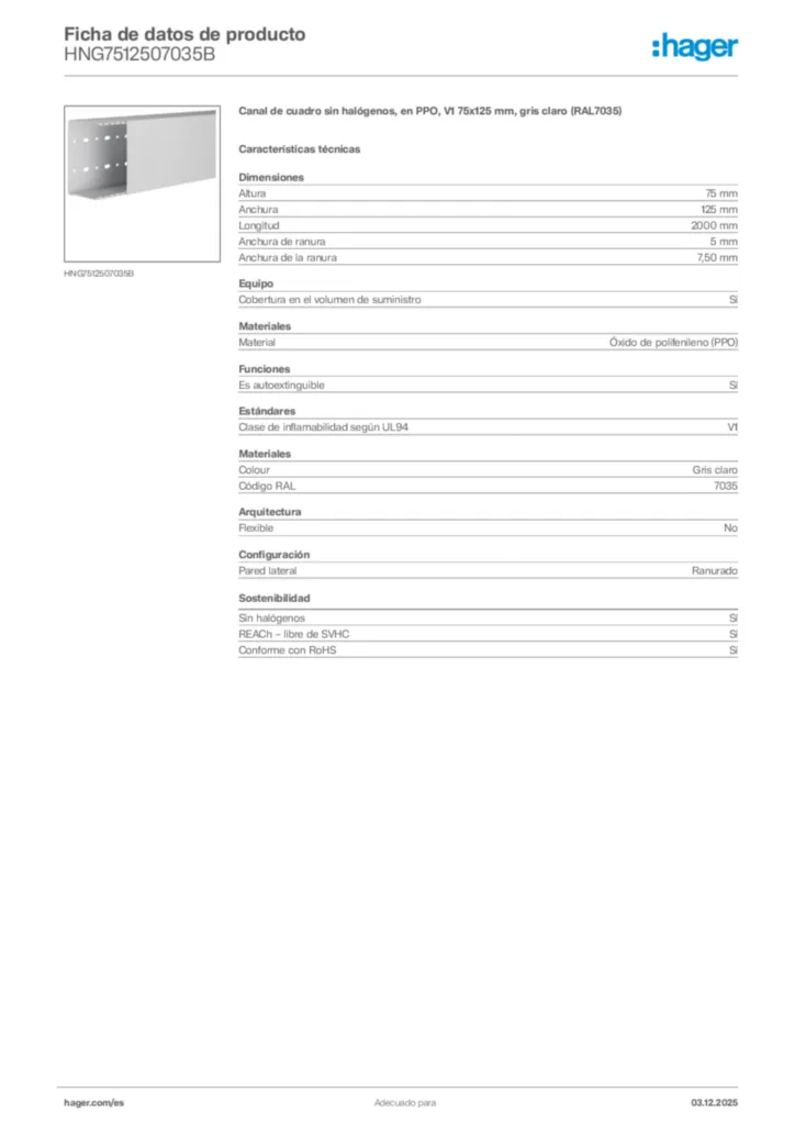 Imagen Hager Ficha de datos de producto HNG7512507035B | Hager España