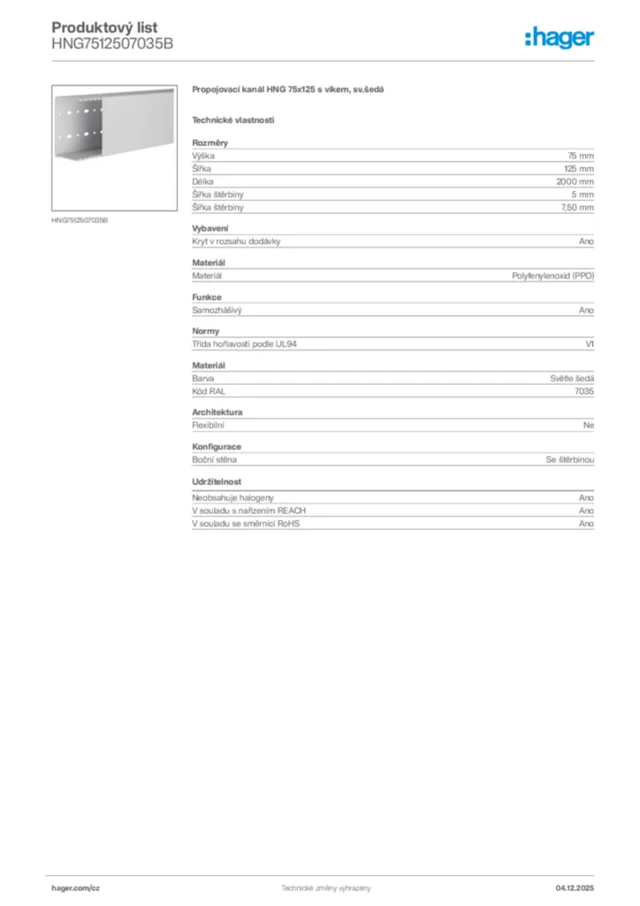 Obrázek Hager Produktový list HNG7512507035B | Hager