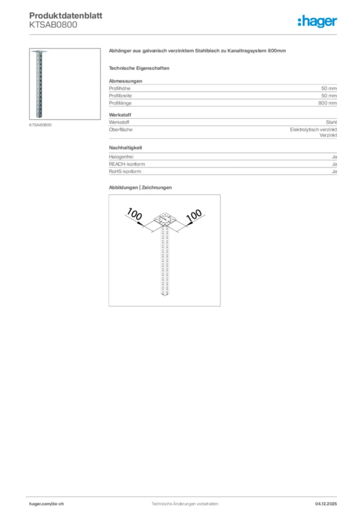 Bild Hager Produktdatenblatt KTSAB0800 | Hager Schweiz