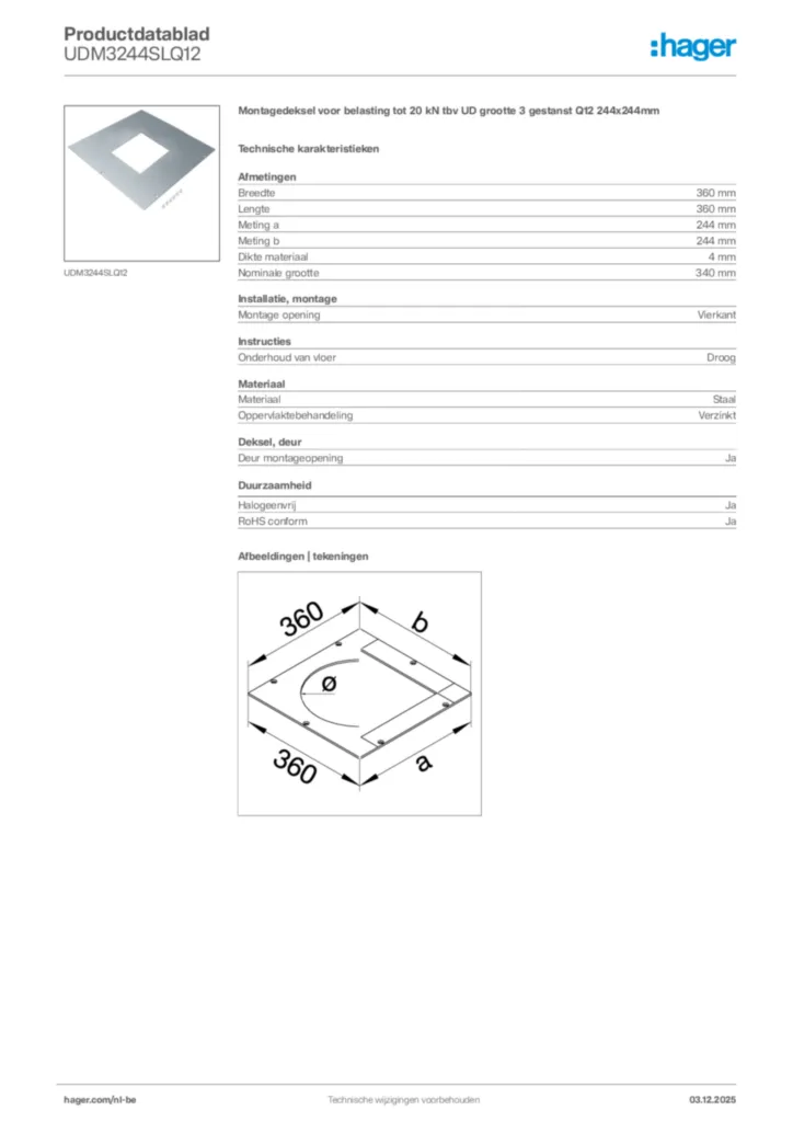 Afbeelding Hager Productdatablad UDM3244SLQ12 | Hager Belgium