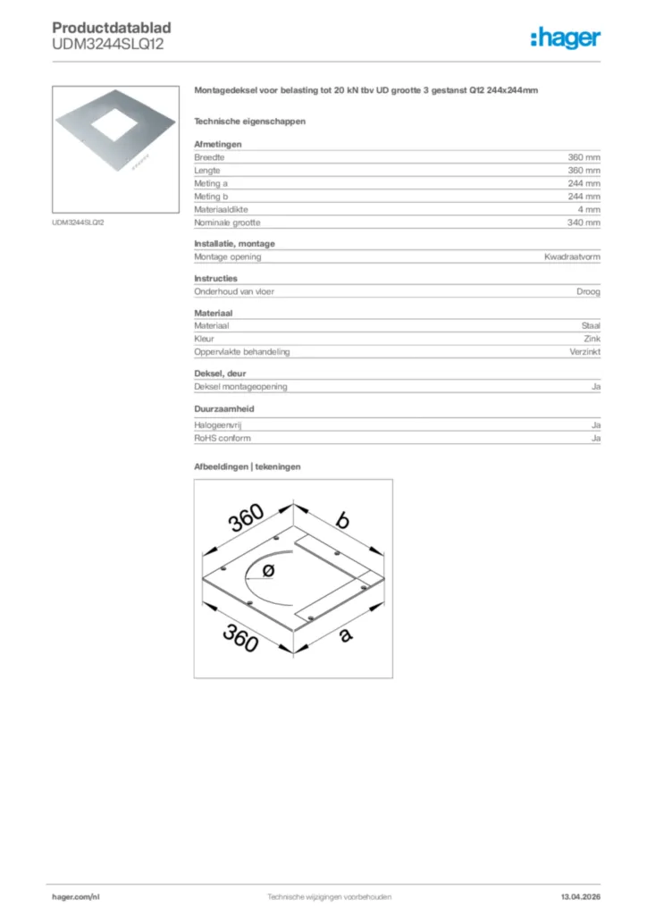 Afbeelding Hager Productdatablad UDM3244SLQ12 | Hager Nederland