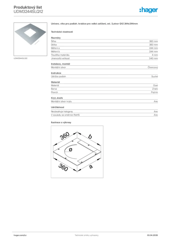 Obrázek Hager Product data sheet UDM3244SLQ12 | Hager
