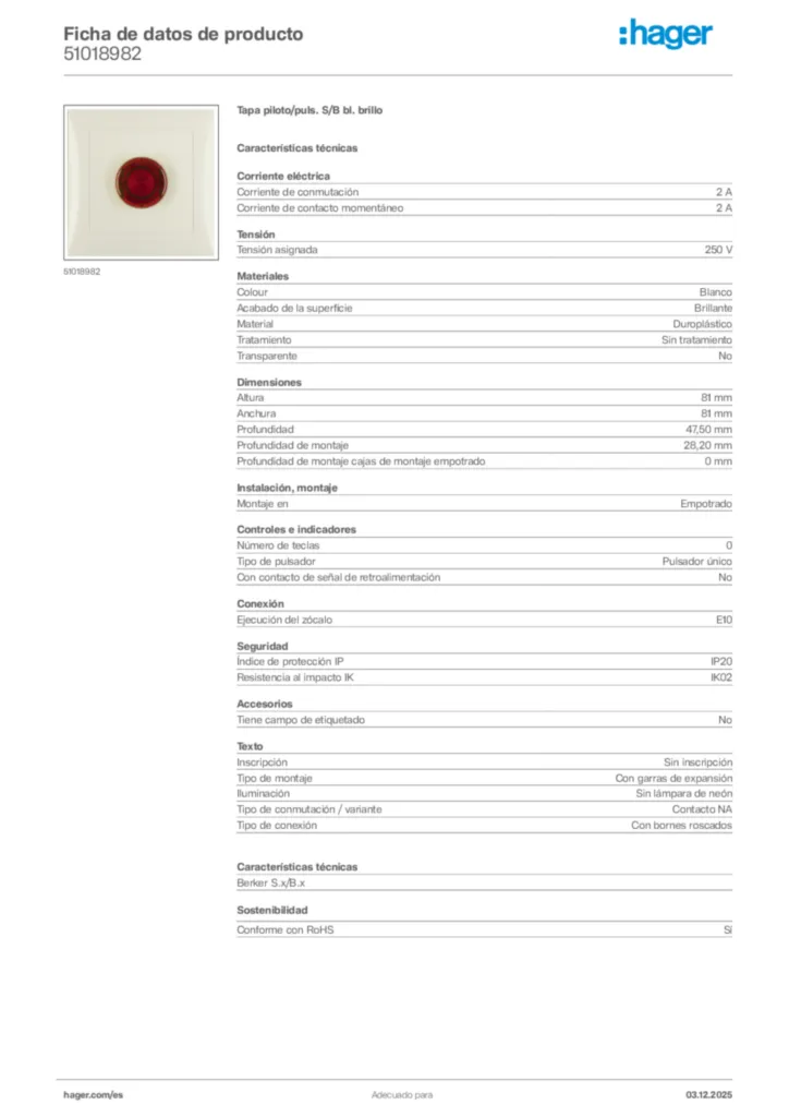 Imagen Hager Ficha de datos de producto 51018982 | Hager España