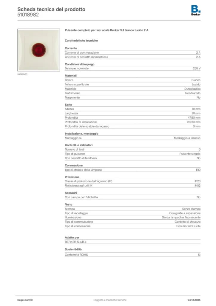 Immagine Berker Scheda tecnica del prodotto 51018982 | Hager Italia