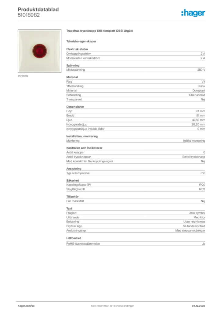 Bild Hager Produktdatablad 51018982 | Hager Sverige