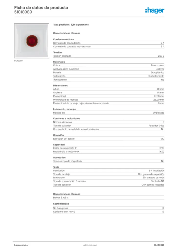 Imagen Hager Ficha de datos de producto 51018989 | Hager España