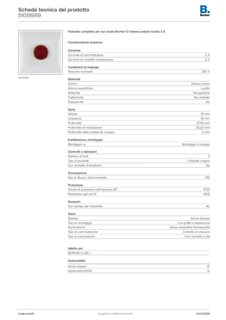 Immagine Berker Scheda tecnica del prodotto 51018989 | Hager Italia
