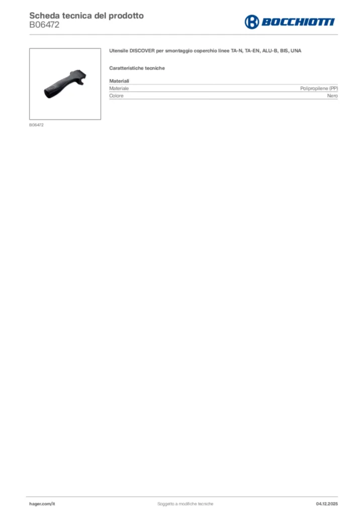 Immagine Bocchiotti Scheda tecnica del prodotto B06472 | Hager Italia