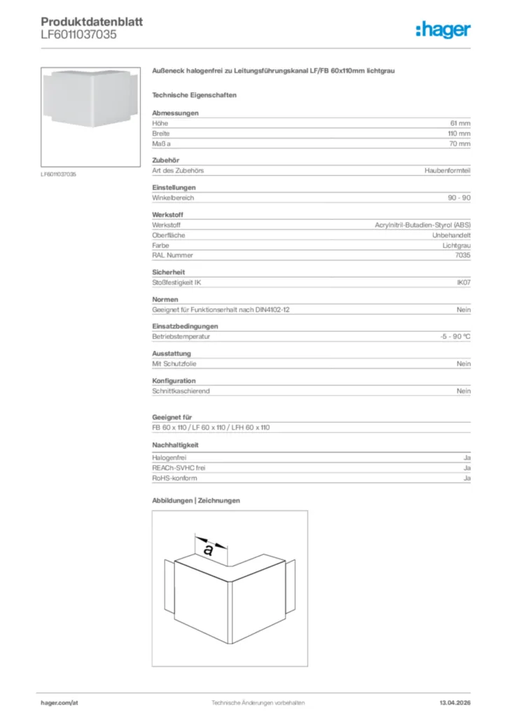 Bild Hager Produktdatenblatt LF6011037035 | Hager Deutschland