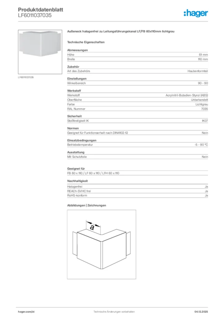 Bild Hager Produktdatenblatt LF6011037035 | Hager Deutschland