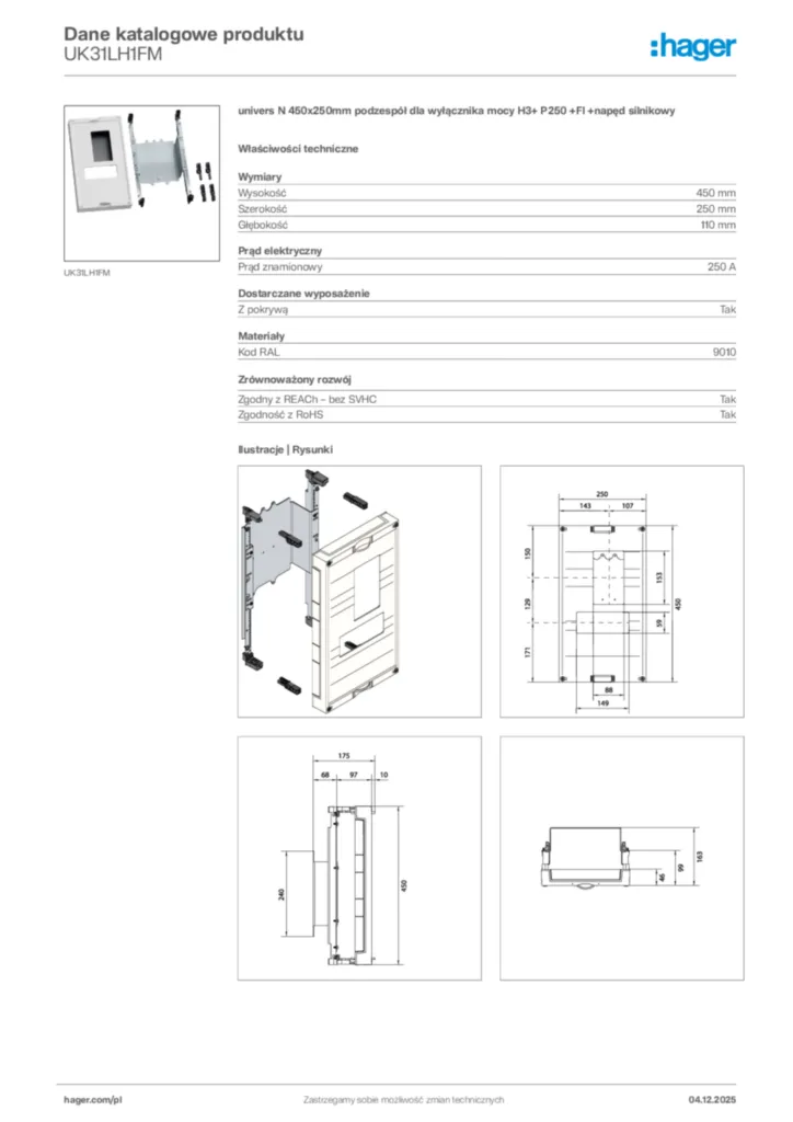 Zdjęcie Hager Karta katalogowa UK31LH1FM | Hager Polska