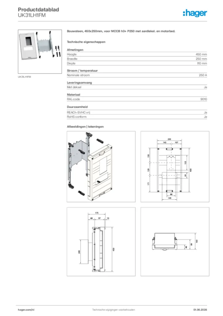 Afbeelding Hager Productdatablad UK31LH1FM | Hager Nederland