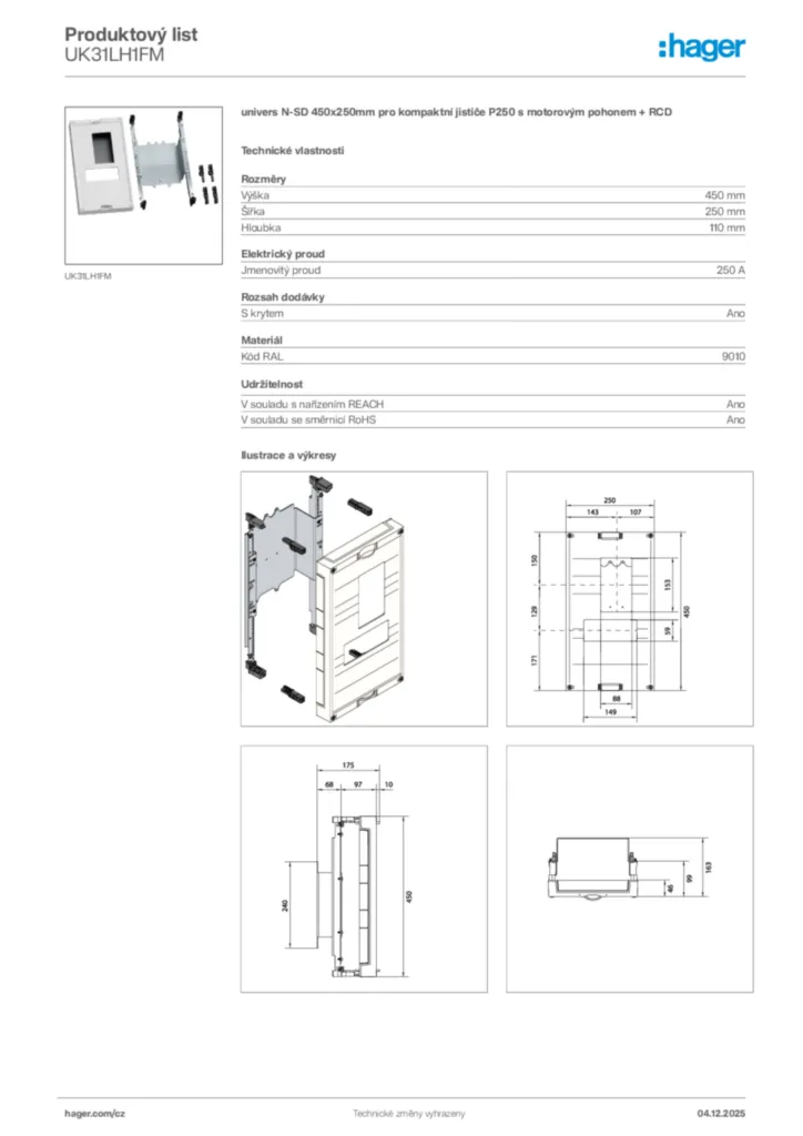 Obrázek Hager Product data sheet UK31LH1FM | Hager