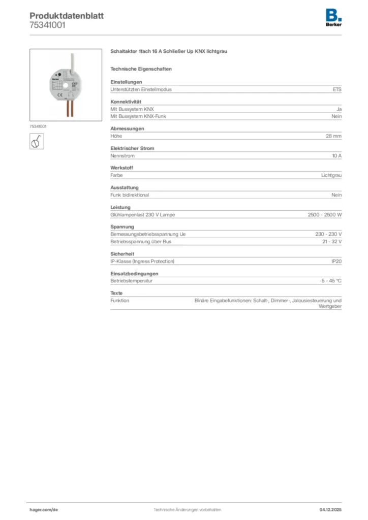 Bild Berker Produktdatenblatt 75341001 | Hager Deutschland