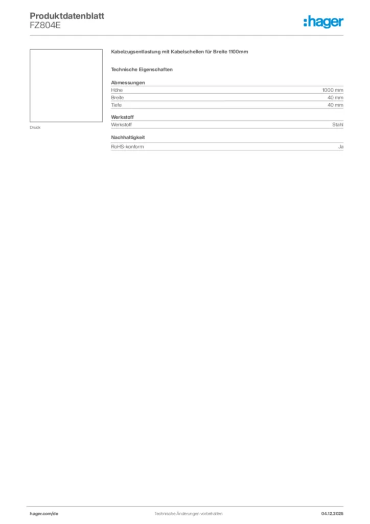 Bild Hager Produktdatenblatt FZ804E | Hager Deutschland
