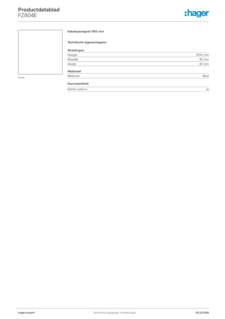 Afbeelding Hager Productdatablad FZ804E | Hager Nederland
