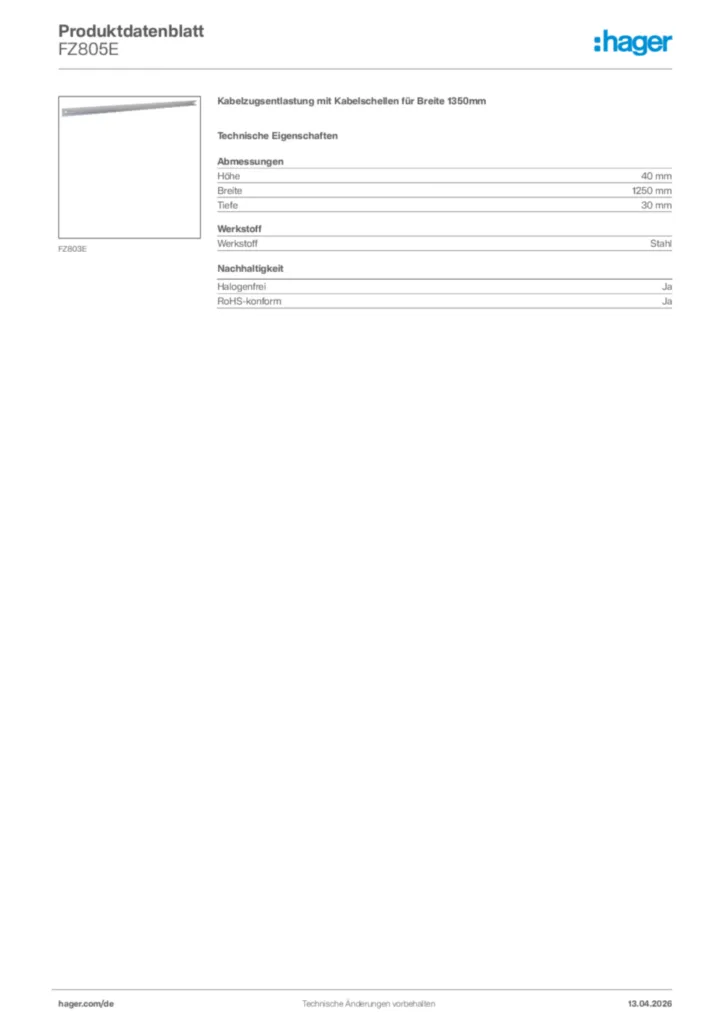 Bild Hager Produktdatenblatt FZ805E | Hager Deutschland