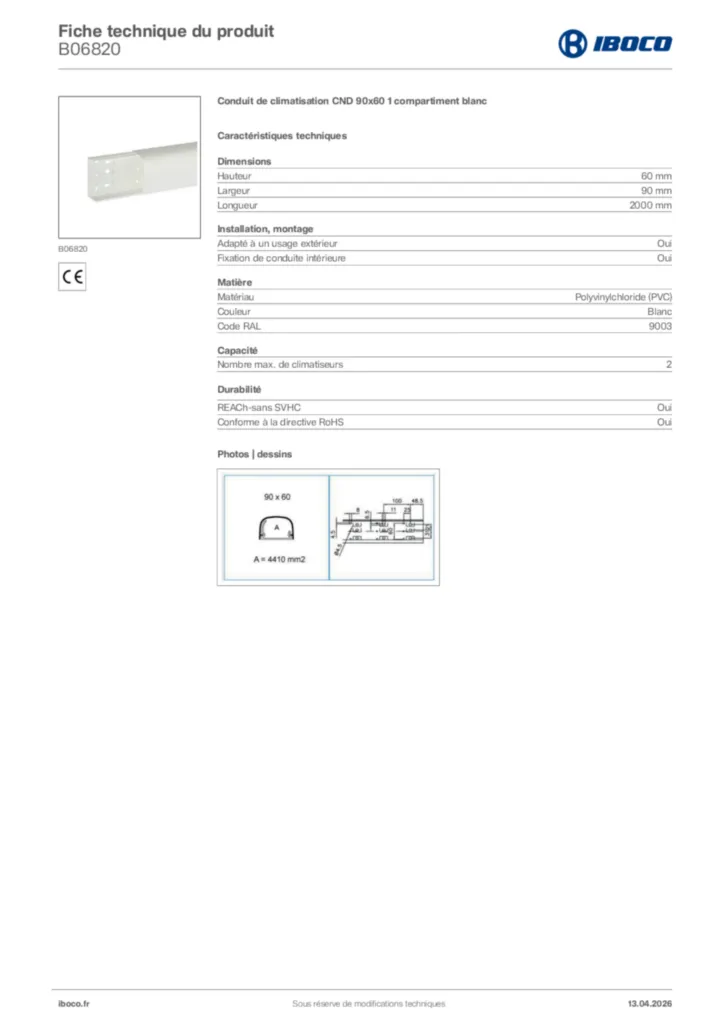 Image Iboco Fiche technique du produit B06820 | Hager France