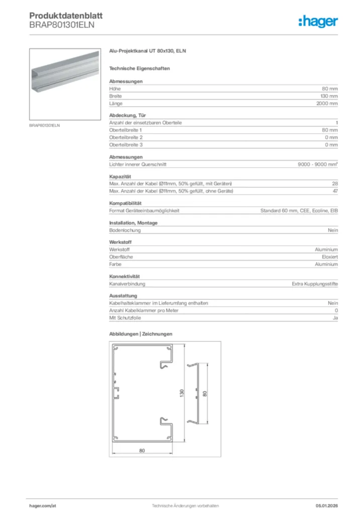 Bild Hager Produktdatenblatt BRAP801301ELN | Hager Deutschland