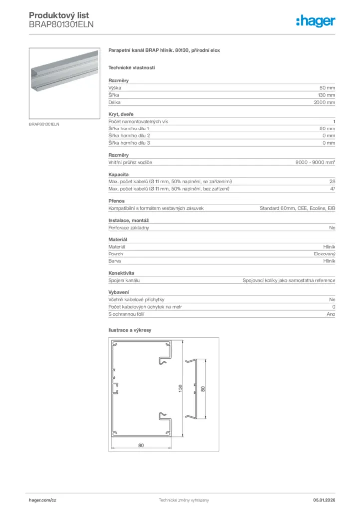 Obrázek Hager Product data sheet BRAP801301ELN | Hager