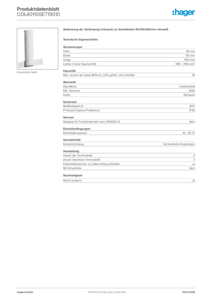 Bild Hager Produktdatenblatt COL40110SET19010 | Hager Deutschland