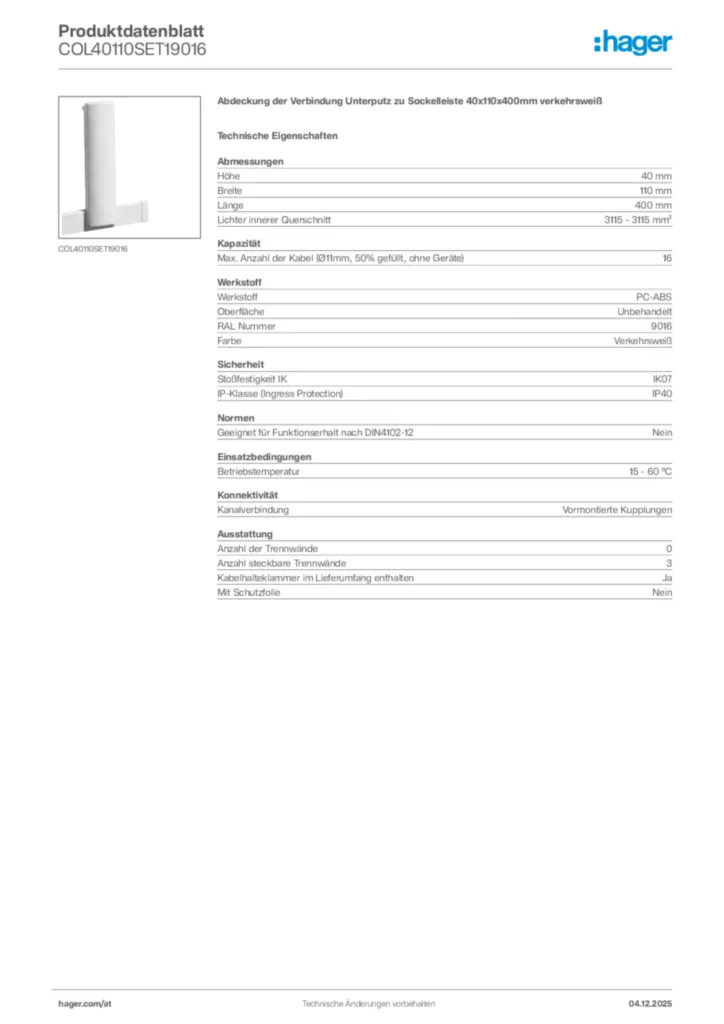 Bild Hager Produktdatenblatt COL40110SET19016 | Hager Deutschland