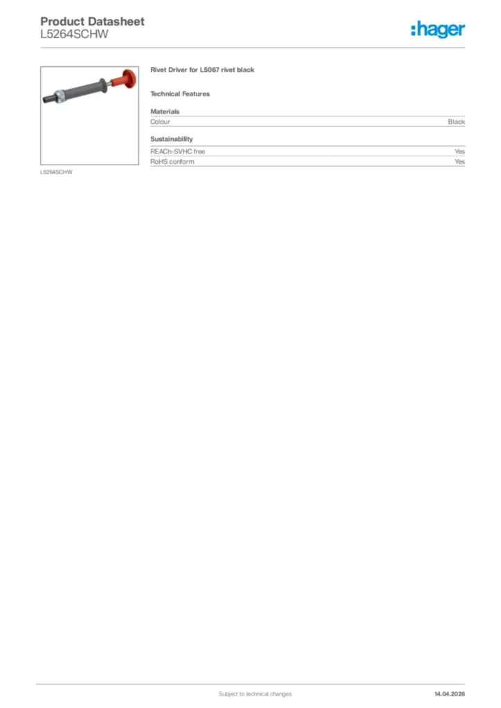 Image Hager Product data sheet L5264SCHW  | Hager Africa