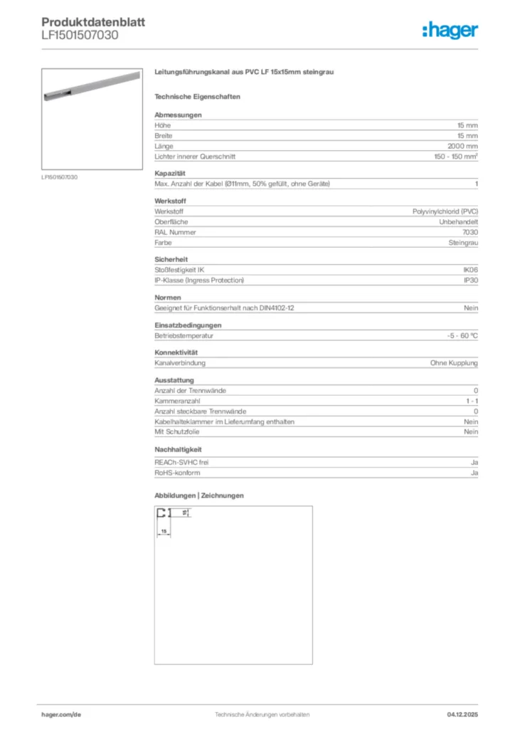 Bild Hager Produktdatenblatt LF1501507030 | Hager Deutschland
