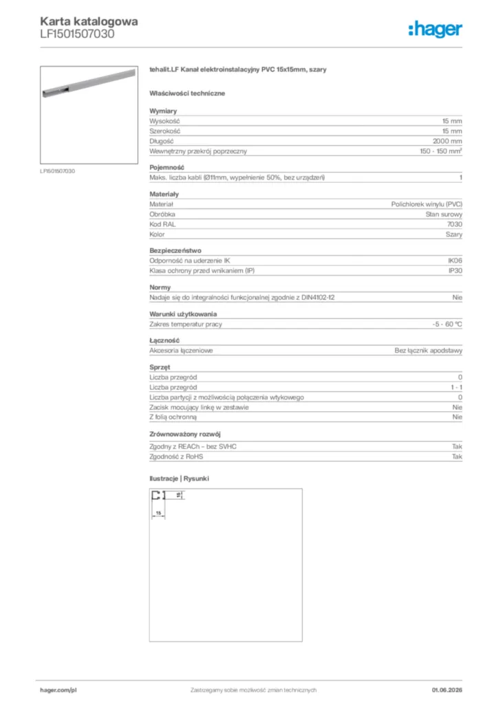 Zdjęcie Hager Karta katalogowa LF1501507030 | Hager Polska