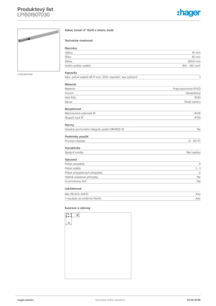 Obrázek Hager Product data sheet LF1501507030 | Hager