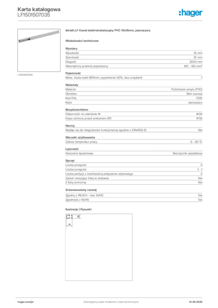 Zdjęcie Hager Karta katalogowa LF1501507035 | Hager Polska