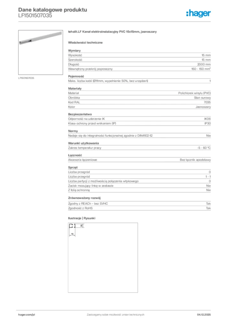 Zdjęcie Hager Karta katalogowa LF1501507035 | Hager Polska