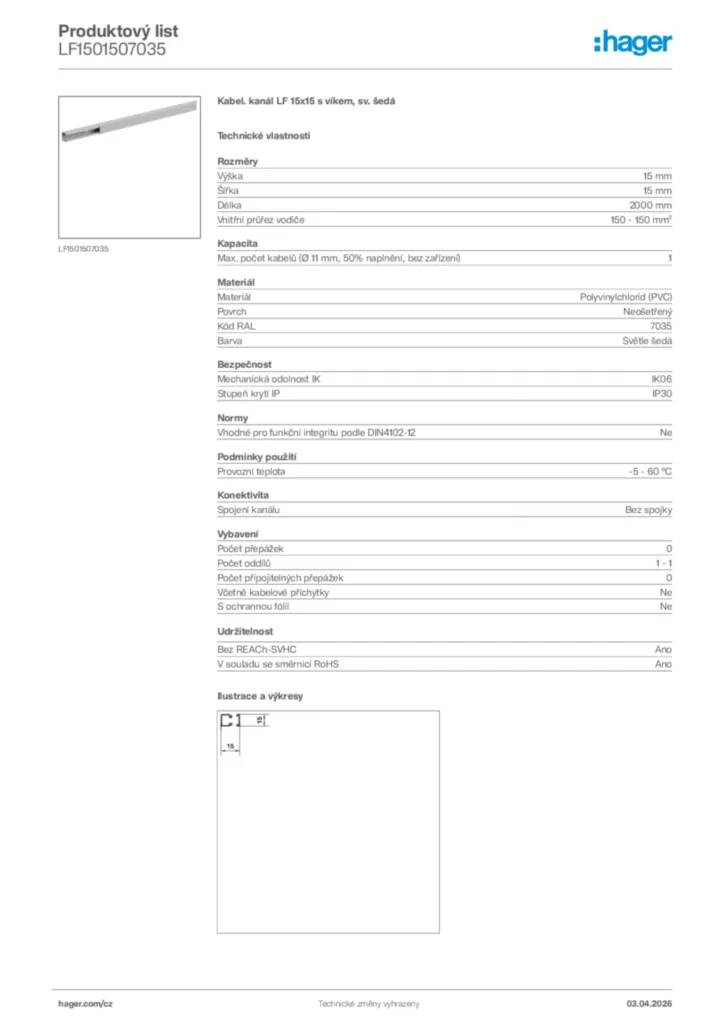 Obrázek Hager Product data sheet LF1501507035 | Hager