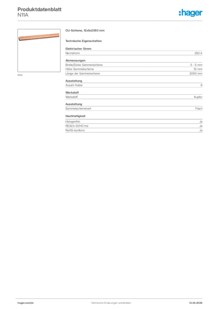 Bild Hager Produktdatenblatt N11A | Hager Deutschland