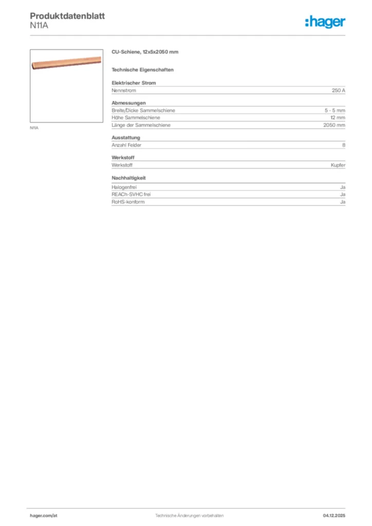 Bild Hager Produktdatenblatt N11A | Hager Deutschland