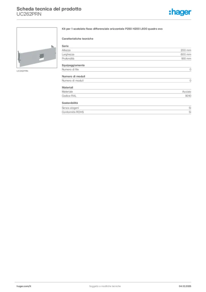 Immagine Hager Scheda tecnica del prodotto UC262PRN | Hager Italia