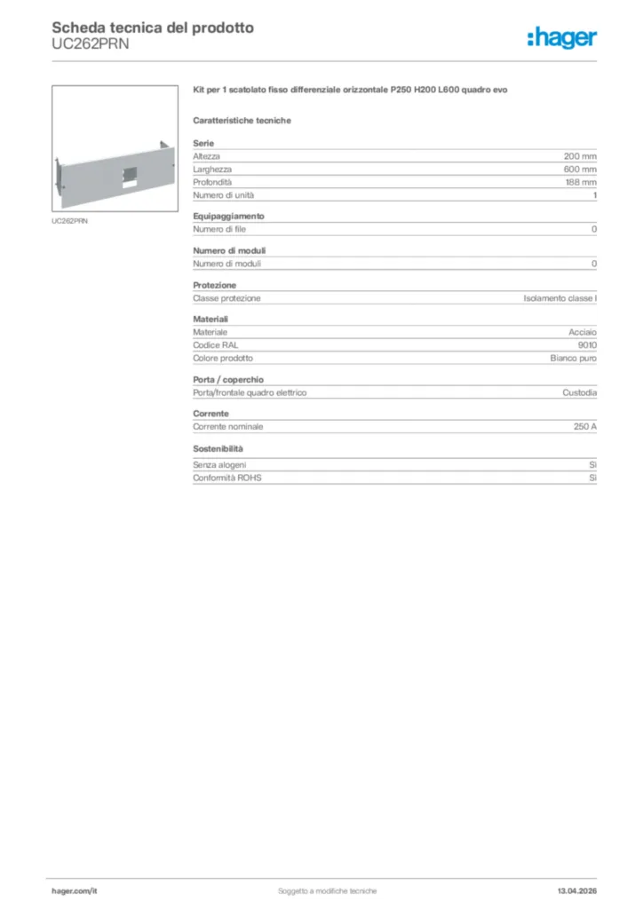 Immagine Hager Scheda tecnica del prodotto UC262PRN | Hager Italia