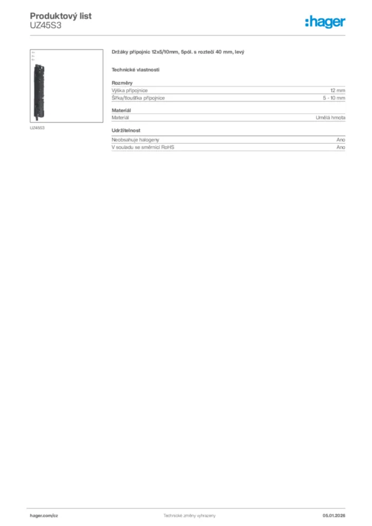 Obrázek Hager Product data sheet UZ45S3 | Hager