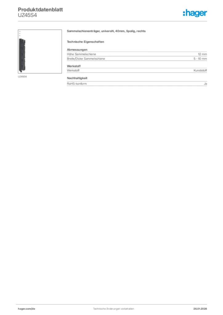 Hager Produktdatenblatt UZ45S4