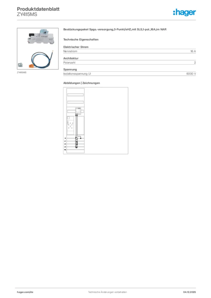 Bild Hager Produktdatenblatt ZY415MS | Hager Deutschland