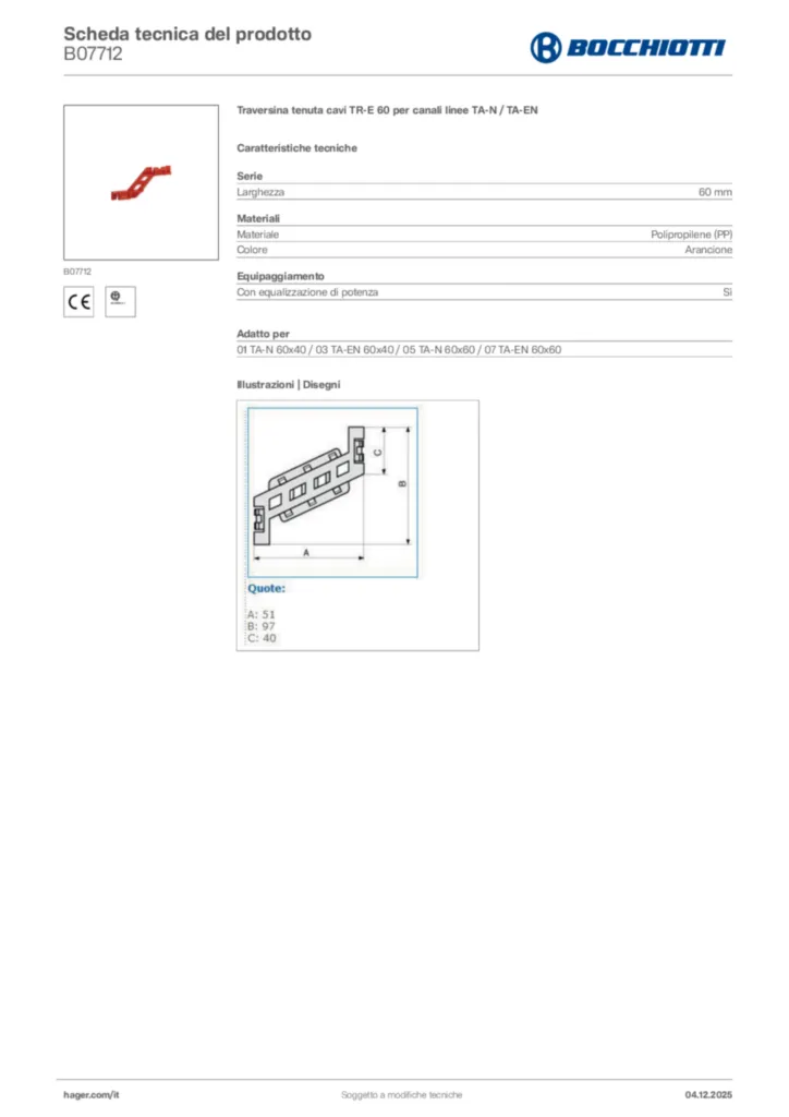 Immagine Bocchiotti Scheda tecnica del prodotto B07712 | Hager Italia